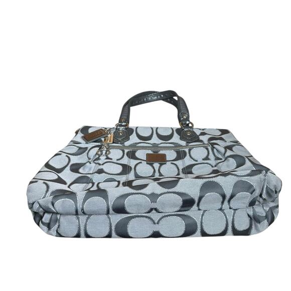 Coach Poppy Signature Sateen Tote Gray Silver Metallic Shoulder Bag Purse Large - Picture 4 of 12